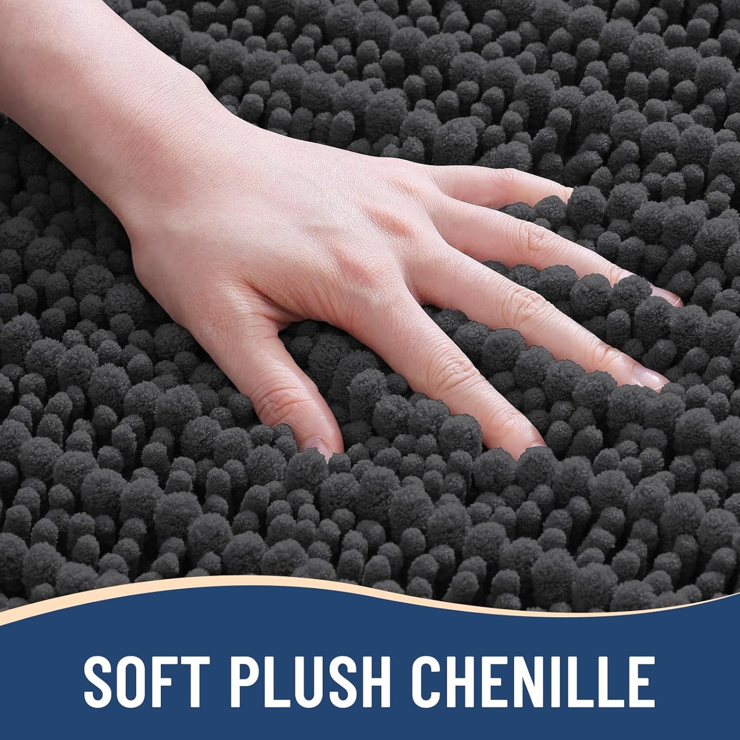 Arotive Luxury Chenille Bathroom Rug Mat, Extra Soft Thick Absorbent Shaggy Bath Rugs, Non-Slip Machine Wash Dry, Plush Bath Mats for Bathroom, Shower and Tub, 47x17, Dark Grey