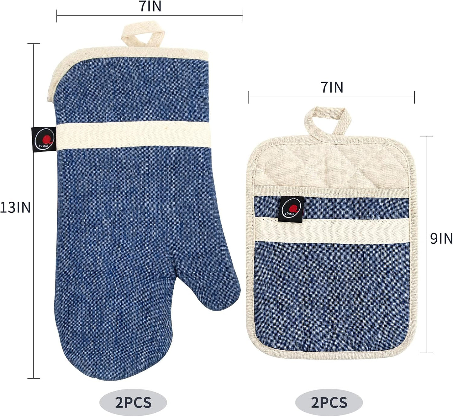 Oven Mitts and PotHolders Sets, 4 Pcs Kitchen Oven Glove High Heat Resistant 400°F Pot Holders for Kitchen, Non-Slip Neoprene Oven Mitts are Suitable for Cooking, Baking (Blue)