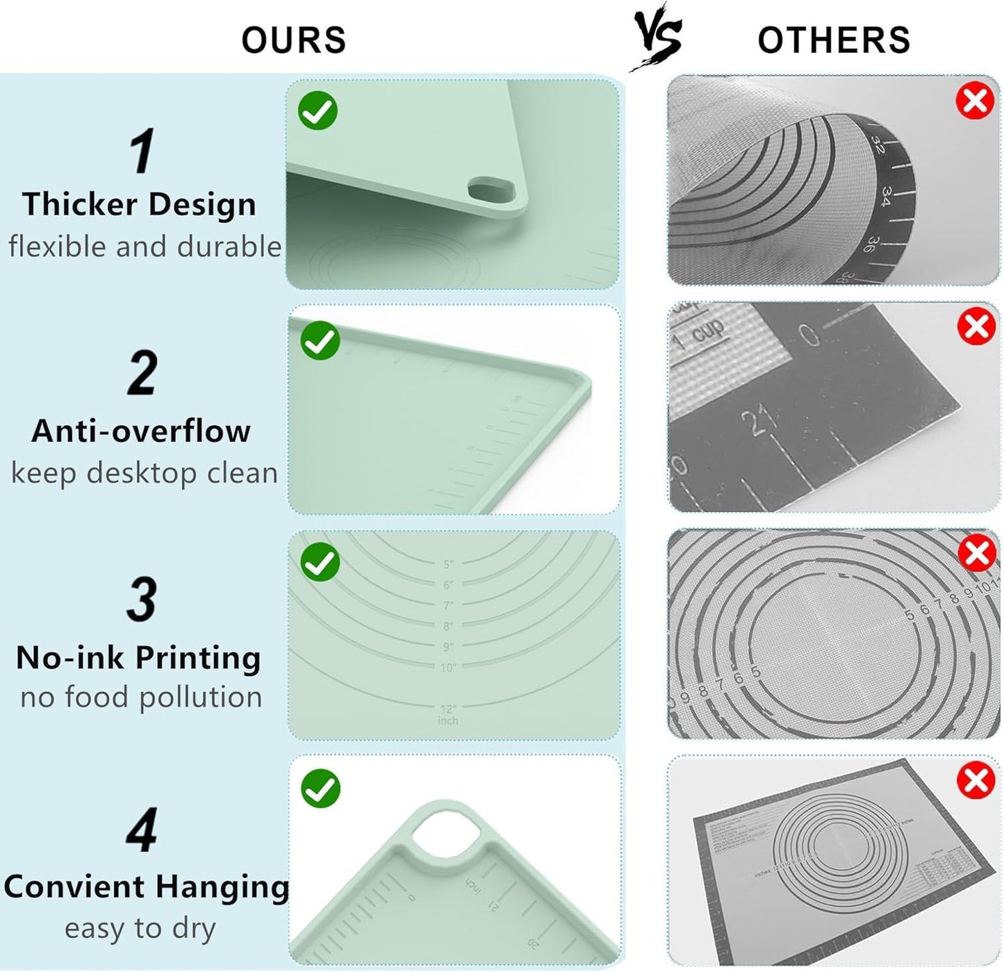 Silicone Baking Mat, Pastry Mat for Rolling Dough, Dough Rolling Pad 24''x16'', Silicone Pastry Mat with Measurements for Pizza, Pie, Macaron, Bread (Sky Blue, XL)