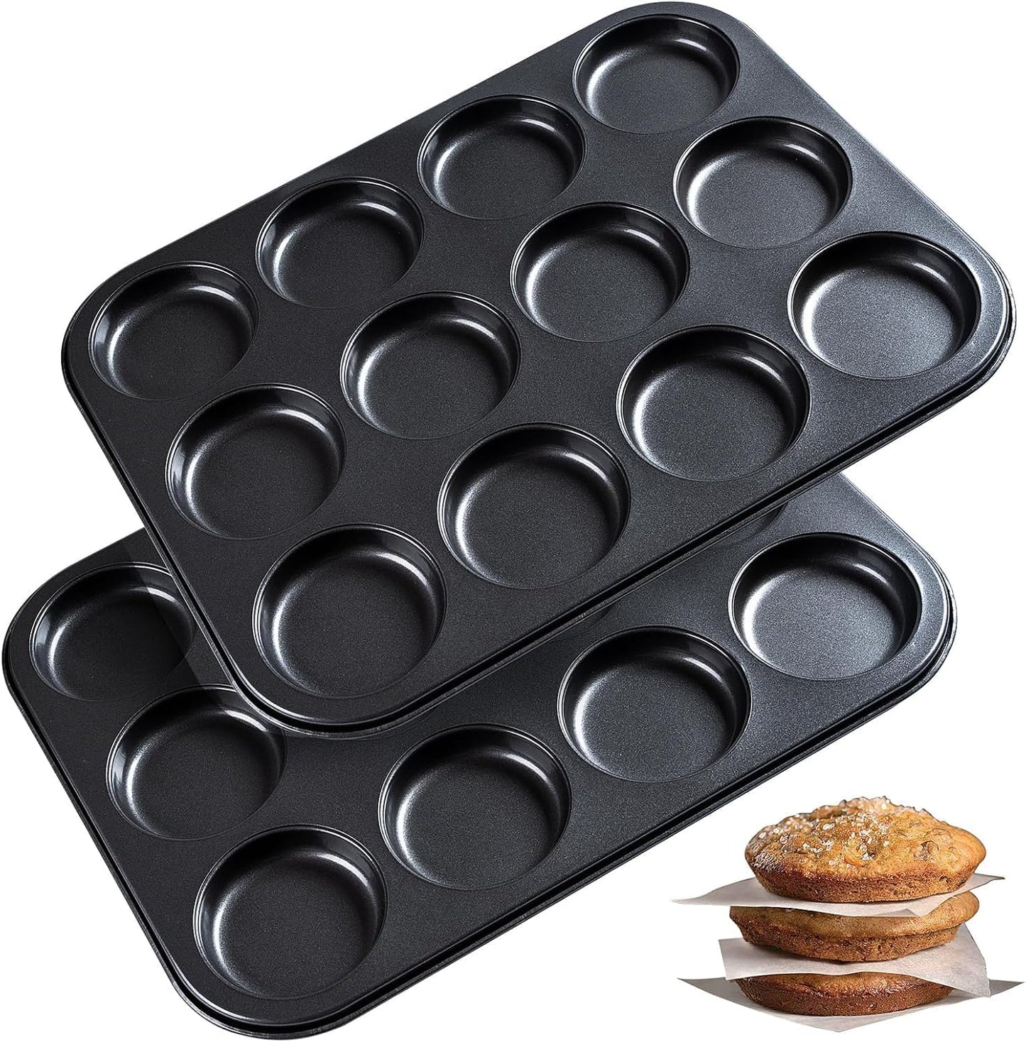 Nonstick Muffin Top Pan Set, 12-Cup, 13.5 x 10.2 inches, 2-Pack, Black