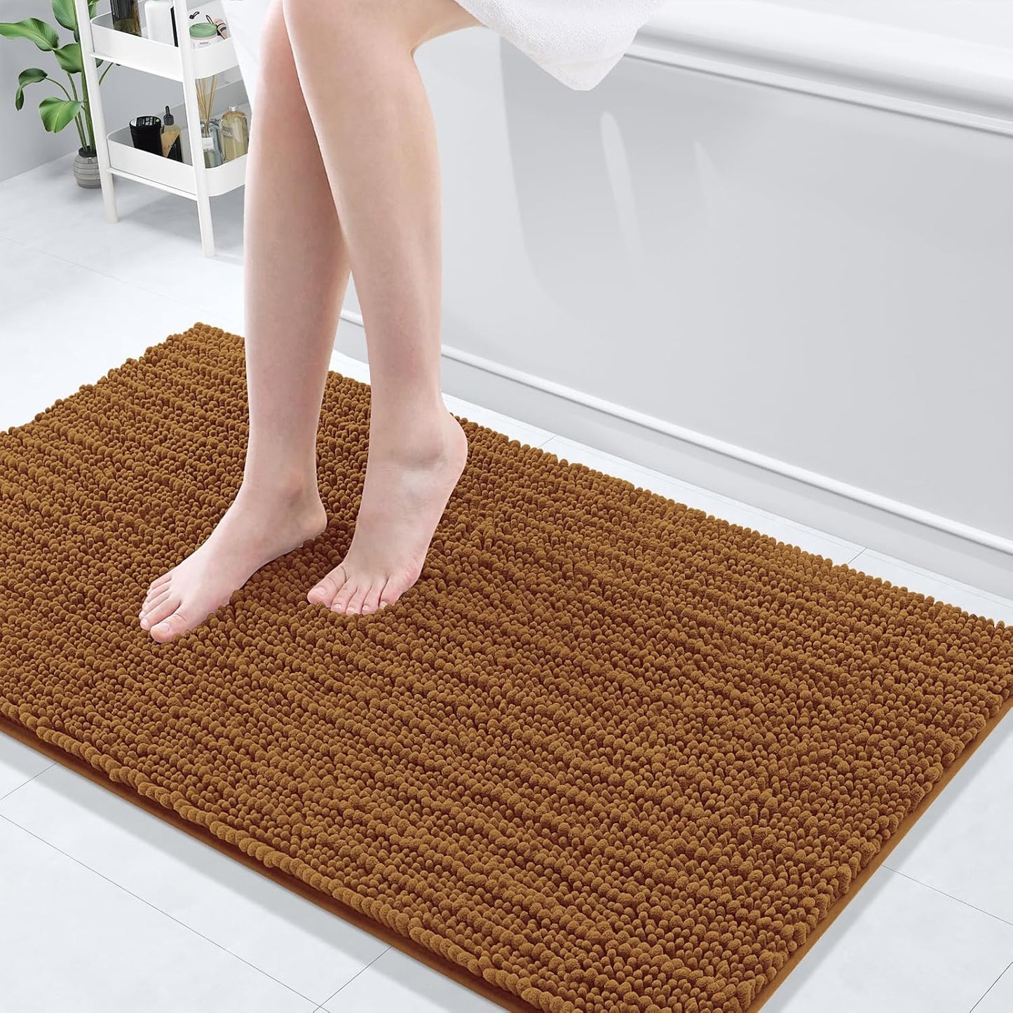 Arotive Luxury Chenille Bathroom Rug Mat, Extra Soft Thick Absorbent Shaggy Bath Rugs, Non-Slip Machine Wash Dry, Plush Bath Mats for Bathroom, Shower and Tub, 47x24, Ochre