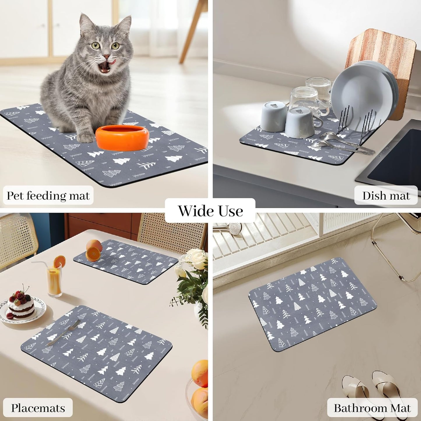 Bloss Coffee Mat, Christmas 12"x19" Bar Mat with Waterproof Rubber Backing, Fit Under Coffee Maker Machine/Kitchen Counter/Dish Drying Mat-Grey and Pine