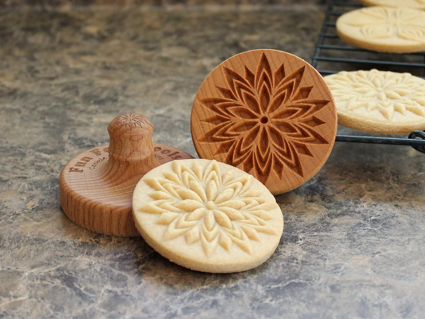 Wood Cookie Stamp, 2.5 Inch (Fancy Lotus CS-001)