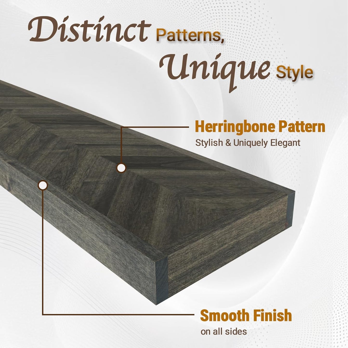 24" Acacia Chevron Floating Shelves Set of 2 - Wall Mounted Wooden Shelf for Stylish Home Décor - Mocha Color - 24x6.7x1.5 Inches