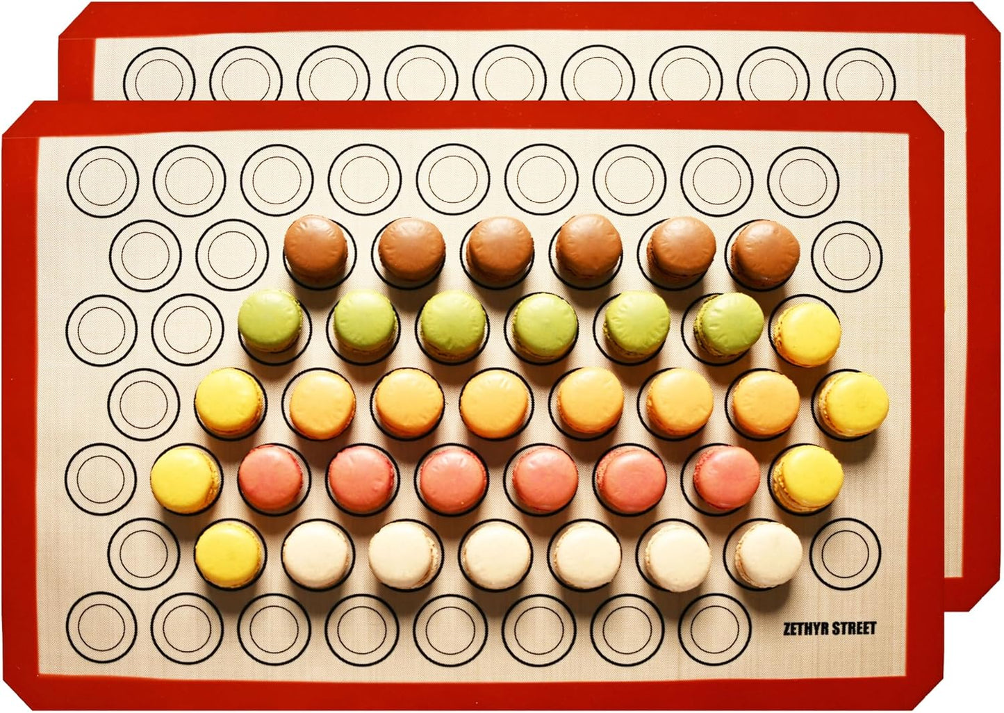 Macaron Silicone Baking Mats - Set of 2 - Full Size - 16.5 x 24, Non-Stick Macaron Mat for Perfect Baking - Dishwasher & Oven Safe, Ideal for Macarons, Cookies, Bread, Red Border