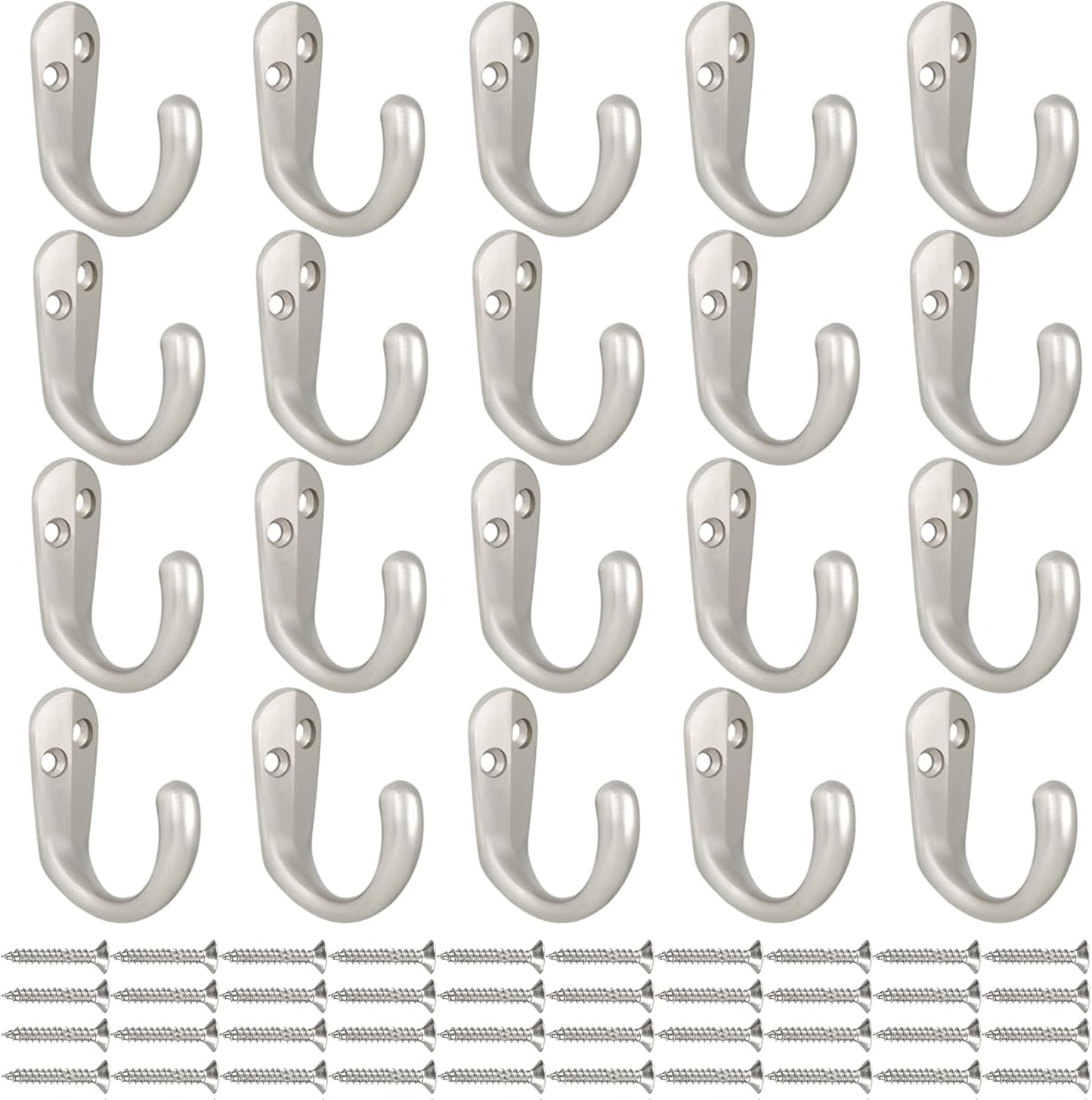 IBosins 20PCS Coat Hooks Wall Mounted Single Prong Robe Hook for Hanging Towel Hooks with 40 Screws for Cup, Mug, Bags, Hat, Cap, Scarf, Pet leashes