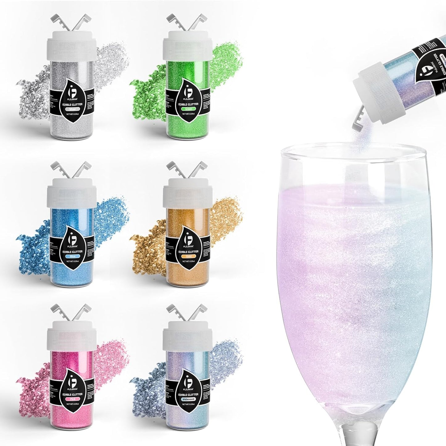 Edible Glitter for Cocktails, Edible Luster Dust 6 Colors, Food Grade Glimmer Sprinkles for Baking, Cakes, Strawberries, Beverage, Cookies, Candy, Chocolate, Vegan (5g/Bottle)