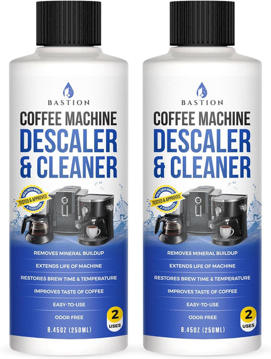 Bastion Coffee Machine Descaler & Cleaner - 4 Uses. (2 Bottles) Universal Descaling Solution Compatible with Keurig, Nespresso, Delonghi and All Single Use Coffee and Espresso Machines