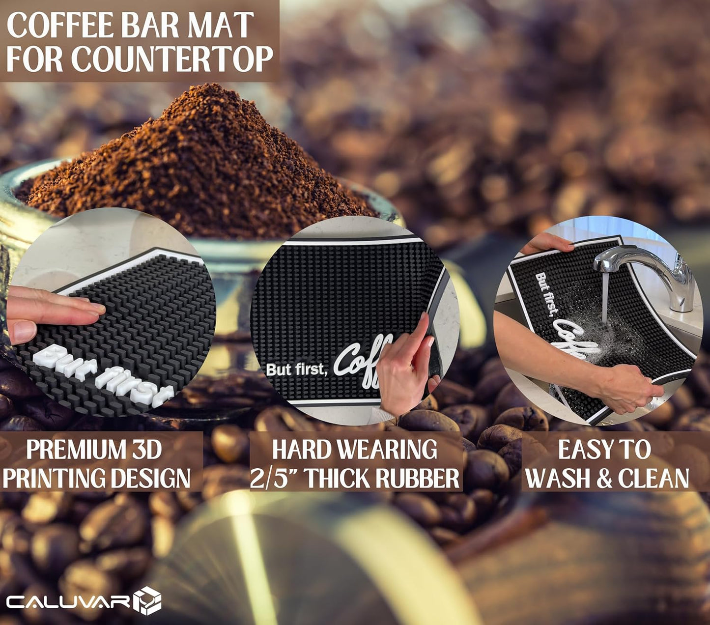 But First Coffee Mat for Countertop, Rubber Bar Mat and Coffee Bar Sign 18 x 12 in, Kitchen Accessories for Countertop, Bar Mats for Bartending