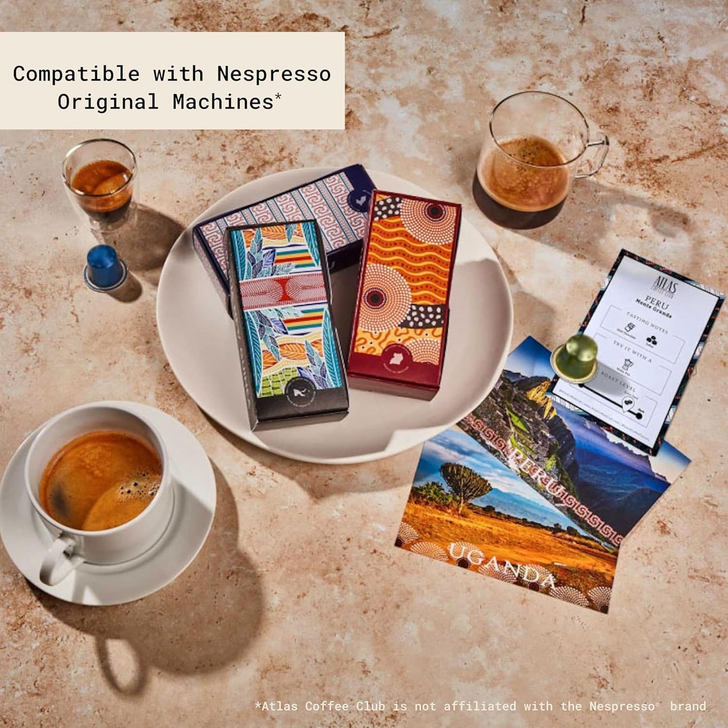 Atlas Coffee Club Espresso Pods Compatible with Nespresso Original– Dark Roast Variety Pack (80 Count)– Aluminum Capsules from Costa Rica, Nicaragua, Guatemala & India– Intensity 8-11