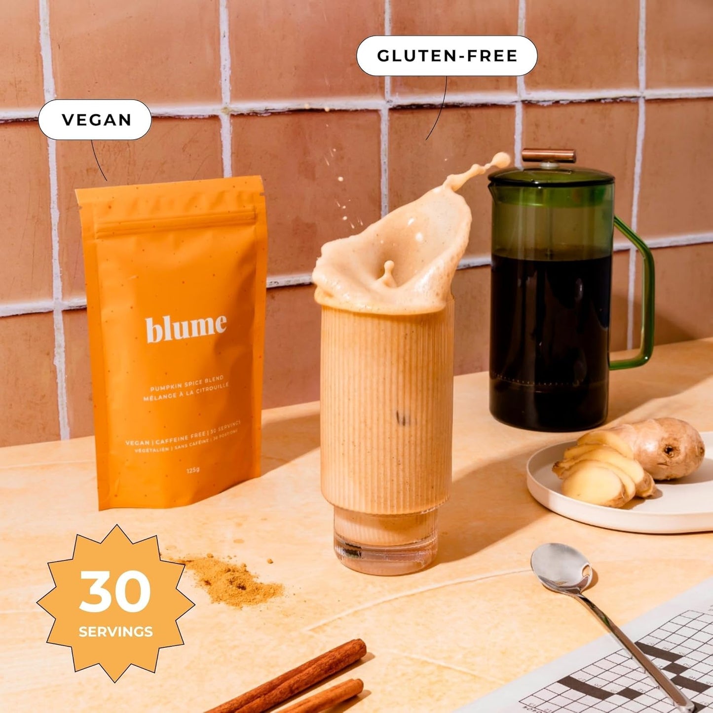 Blume Pumpkin Spice Latte - Superfoods Powdered Latte - Syrup free, Organic & Vegan Latte - 30 Servings (125g)