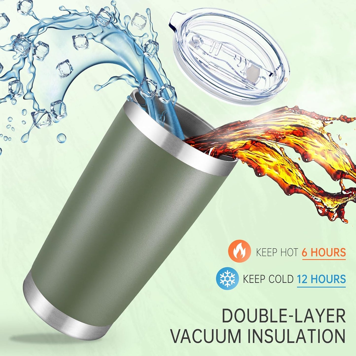 20 oz Tumblers Bulk Stainless Steel Tumbler with Lid Double Wall Vacuum Insulated Coffee Mug 20oz Powder Coated Cup for Hot and Cold Drinks, Army Green, 6 pack