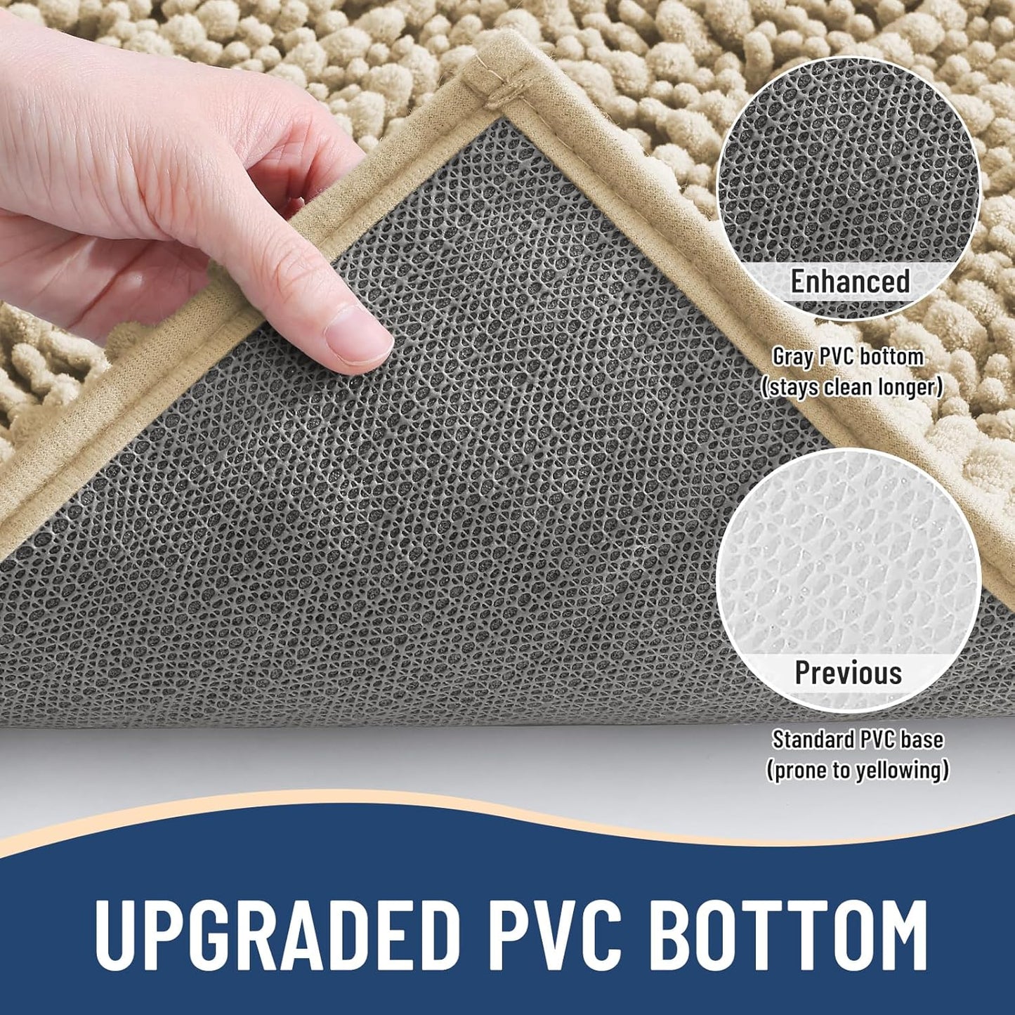 Arotive Luxury Chenille Bathroom Rug Mat, Extra Soft Thick Absorbent Shaggy Bath Rugs, Non-Slip Machine Wash Dry, Plush Bath Mats for Bathroom, Shower and Tub, 59x35, Beige