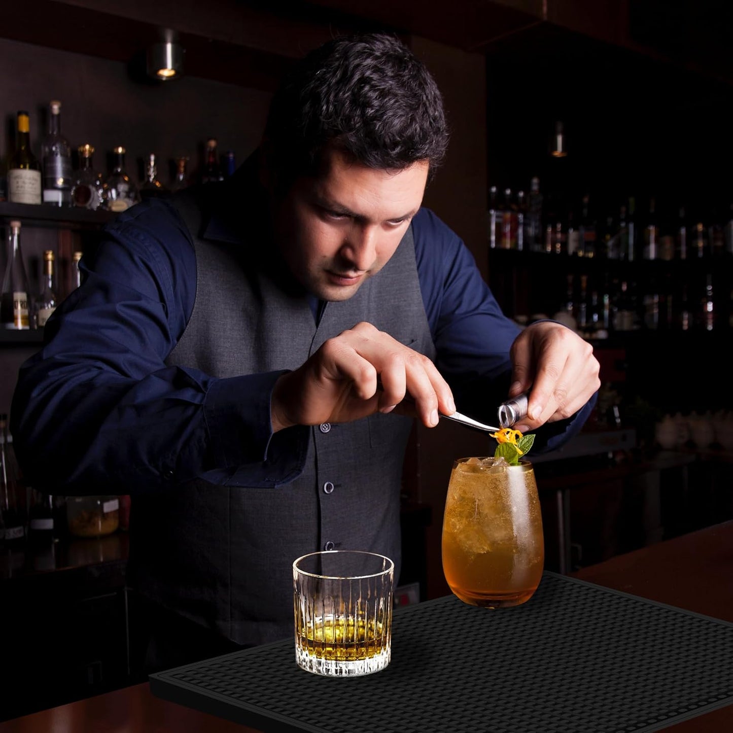 2 Pack Bar Mat, Home Bar Tool Drying Mats, Bar Accessories for The Home Bar Set 18''x12''（Black） for Bars, Outdoor Camping, Bar for Home