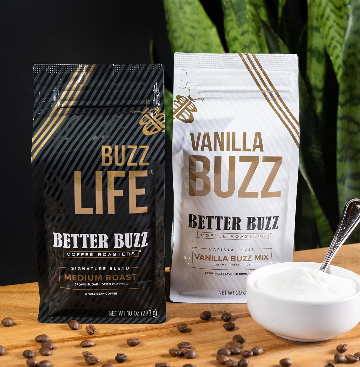 Better Buzz Best Drink Ever Home Carry Kit 30oz., 10oz. Medium Roast Whole Bean Coffee (Buzz LIfe), 20oz. Vanilla Coffee Creamer Powder (Vanilla Buzz)