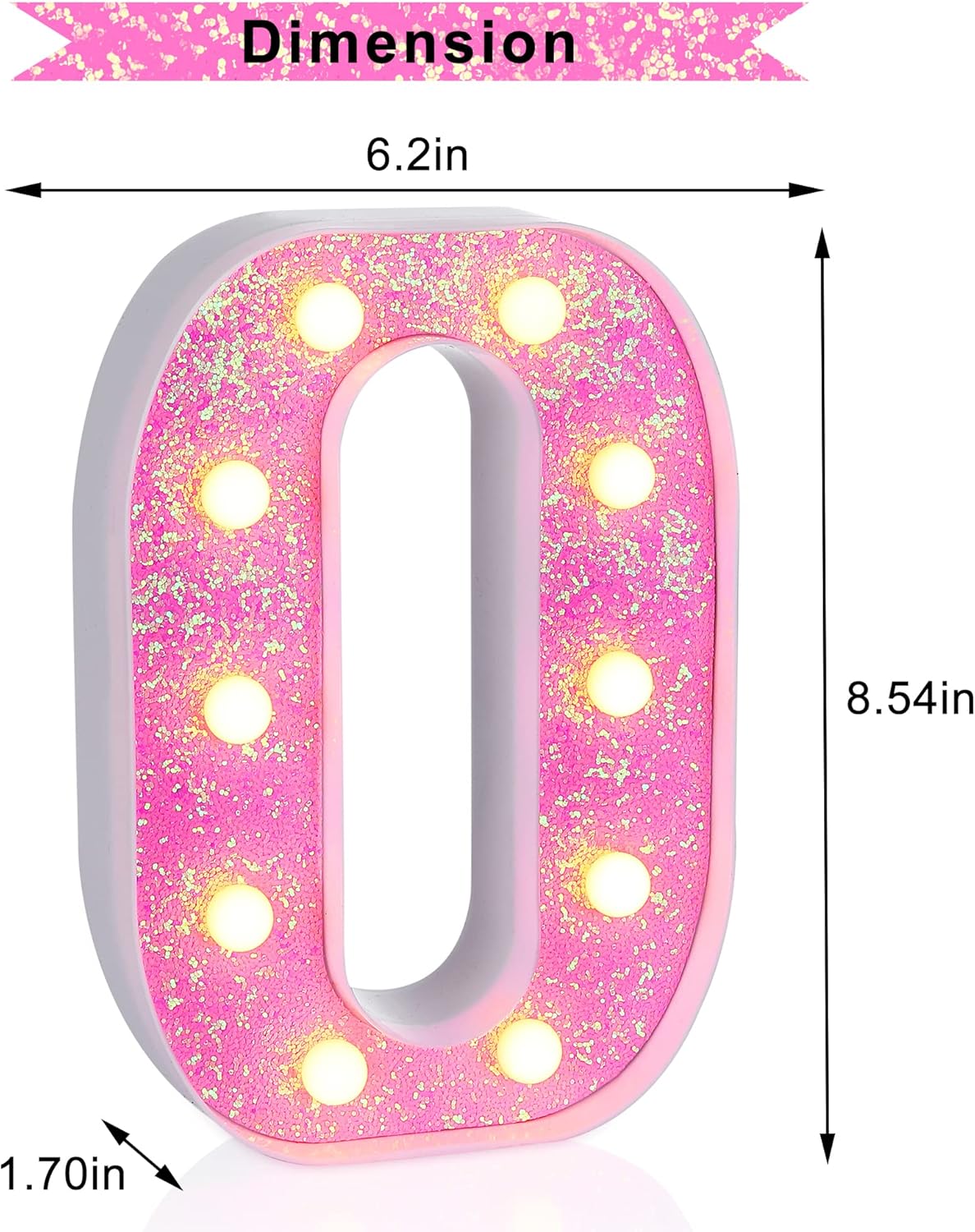 Foaky Pink Light up Letters，Pink Party Decorations,Girls Room Decor,Glitter Light Up Letters,Alphabet Letter Sign for Night Light Birthday Party Girls Gifts, Home Bar Decoration（O）