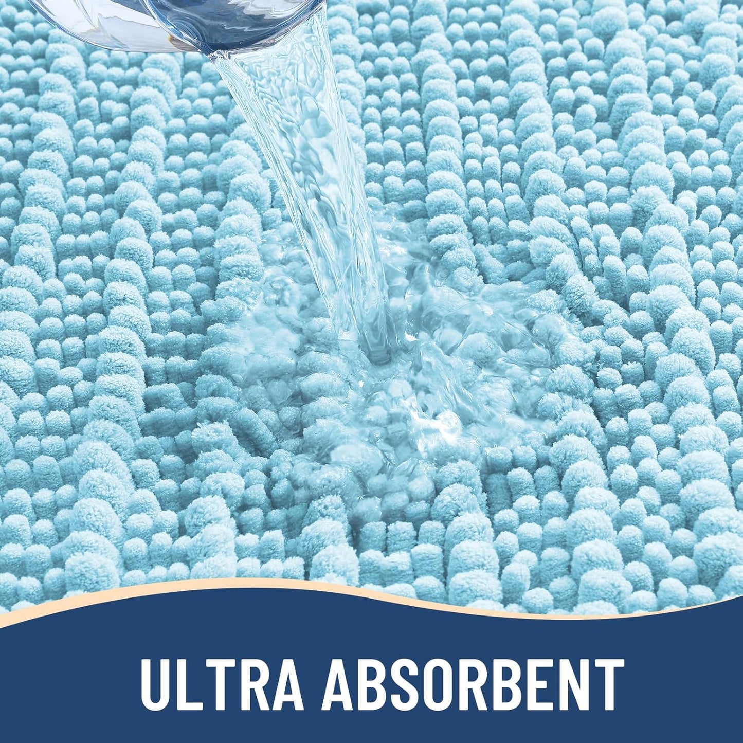 Arotive Luxury Chenille Bathroom Rug Mat, Extra Soft Thick Absorbent Shaggy Bath Rugs, Non-Slip Machine Wash Dry, Plush Bath Mats for Bathroom, Shower and Tub, 70x24, Blue