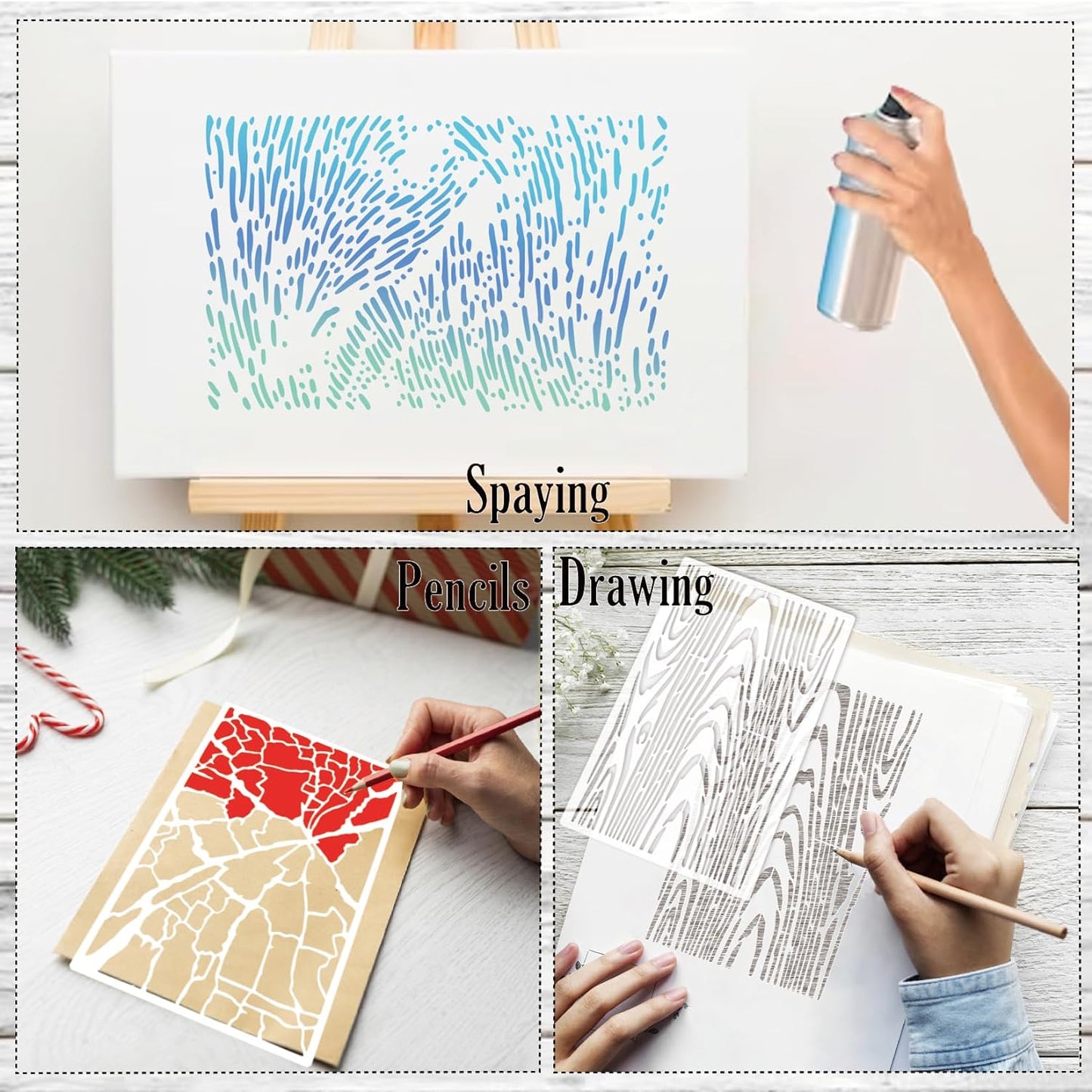 8 Pieces Abstract Geometry Texture Brick Stencils for Painting Wood Grain Mixed Crackle Marble Stencils Spray Paint Layering Stencil Templates for Furniture DIY Craft