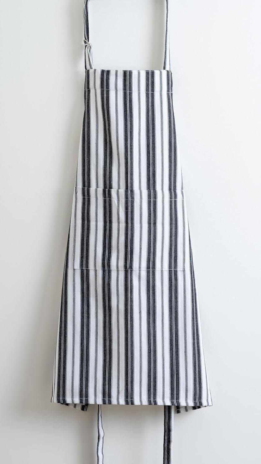 1 Oven Mitt, 1 PotHolder & 1 Kitchen Apron Set - Durable Heat Resistant Gloves - Thick Mittens for Kitchen - Suitable for Cooking, Baking, Grilling – for Men & Women – Black Stripes - Casa De Lan