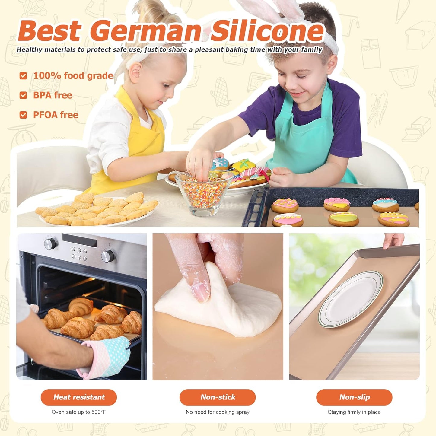 Silicone Baking Mat Roll - Best German Silicone - Non-slip Silicone Pastry Mat, Non-Stick Reusable Air Fryer Linner, Counter Mat, Oven Liner, Freeze Dryer Mat - 12IN x 13.3FT