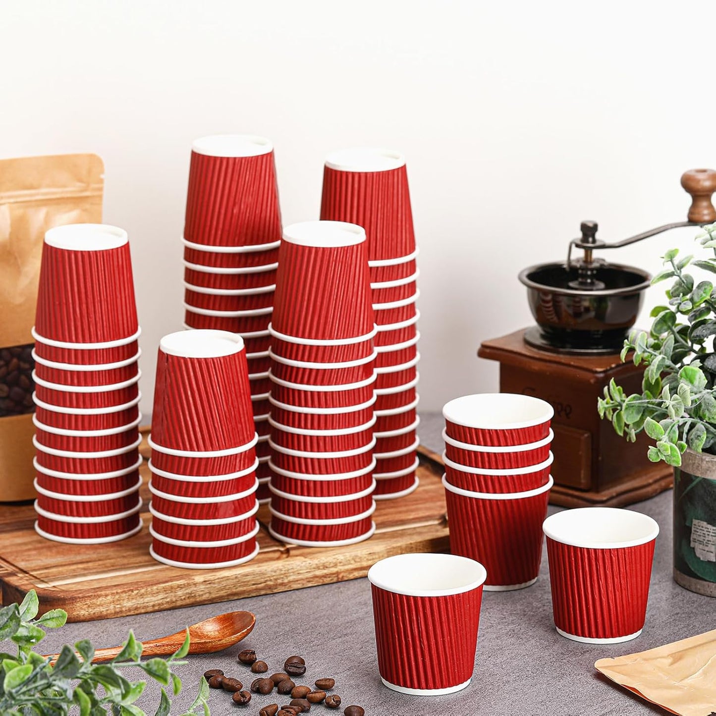 Yaomiao 200 Pcs 4 oz Disposable Espresso Coffee Cups Ripple Corrugated Paper Insulated Hot Cups for Party Cold Drinks Hot Beverage Tea(Red)