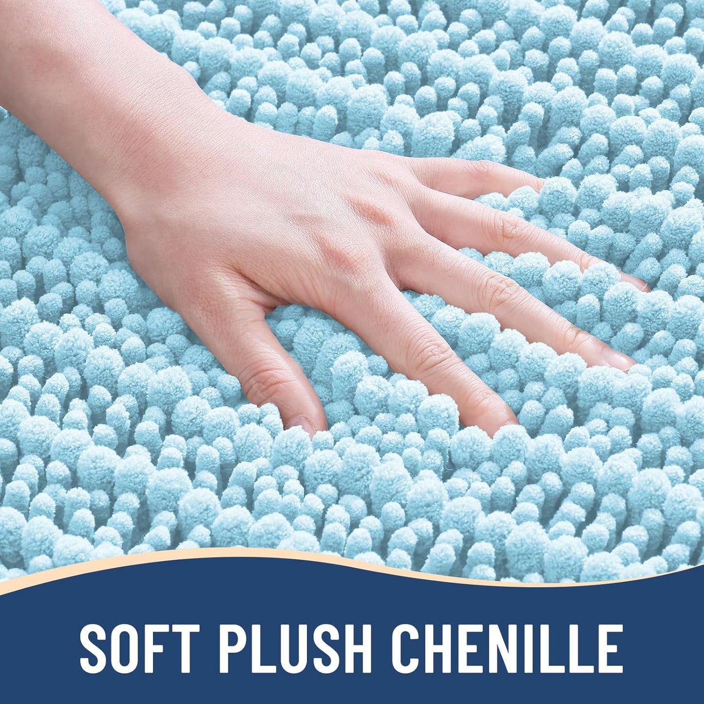 Arotive Luxury Chenille Bathroom Rug Mat, Extra Soft Thick Absorbent Shaggy Bath Rugs, Non-Slip Machine Wash Dry, Plush Bath Mats for Bathroom, Shower and Tub, 40x32, Blue