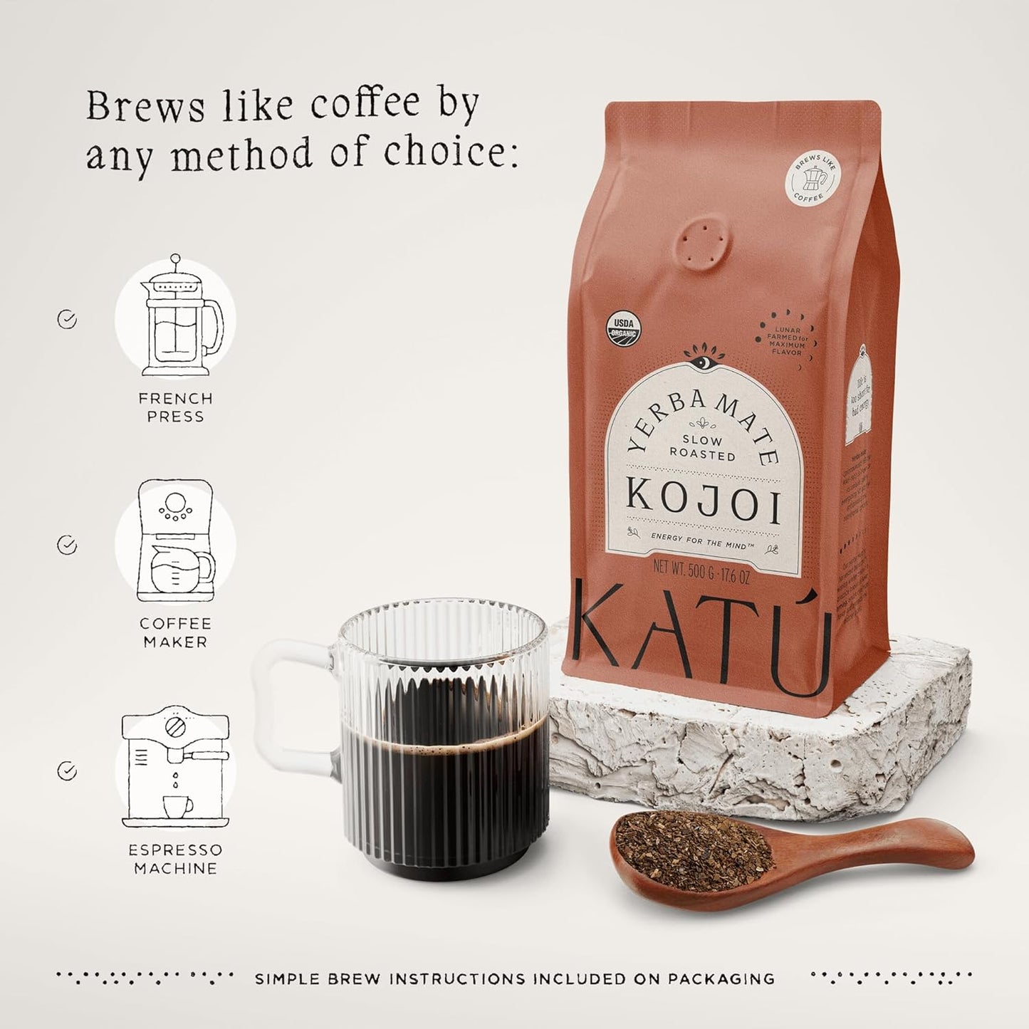 Katú Kojoi Premium Organic Yerba Mate Tea, Slow Roasted, Unsmoked, Air Dried, Loose-Leaf, Aged, Natural Energy, 17.6 oz (500g)