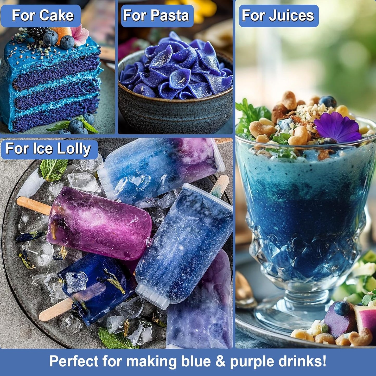 Butterfly Pea Flower Powder - Kiigfood 5.3 oz/150g Pure Natural Blue & Purple Food Coloring, Butterfly Pea Powder for Drinks, Smoothies, Cocktail, Baking, Pasta - Vegan, Gluten-Free, Non-GMO