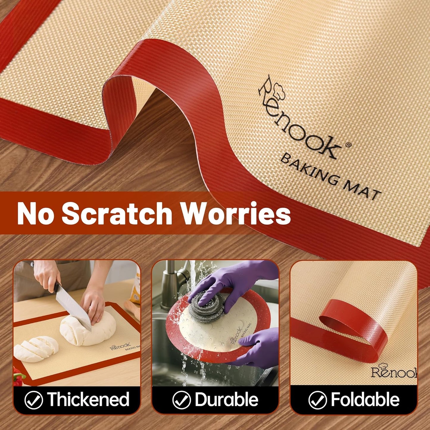 Silicone Baking Mat Set of 5, Grade Food Non-Stick Reusable Baking Mat, Slip Oven Liner Sheet, Round & Square Cake Pan Mat & Silicone Brush for Macaron, Pastry, Cookie