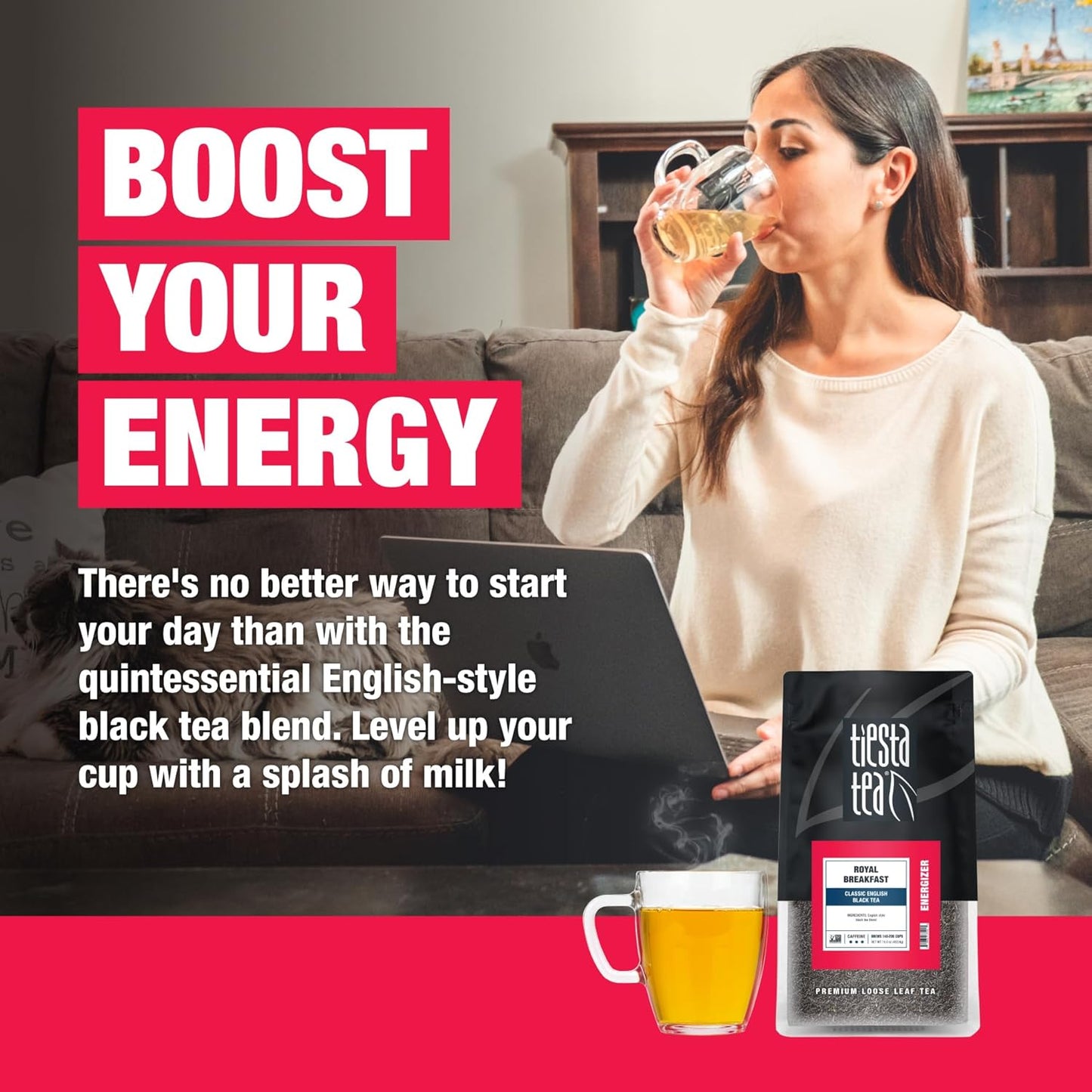 Tiesta Tea - Royal Breakfast, Loose Leaf, Classic English Black Tea, Premium High Caffeine Hot & Iced, Brews up to 200 Cups, 16oz Resealable Bulk Pouch