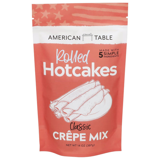 Classic Rolled Hotcakes Crepe Mix by American Table, Made with American-Grown Organic Wheat Flour & Pure Vanilla, French-Style, Non-GMO, Low Sugar, No Preservatives, Quick Prep, Makes 24 Crepes (14 oz, Pack of 1)