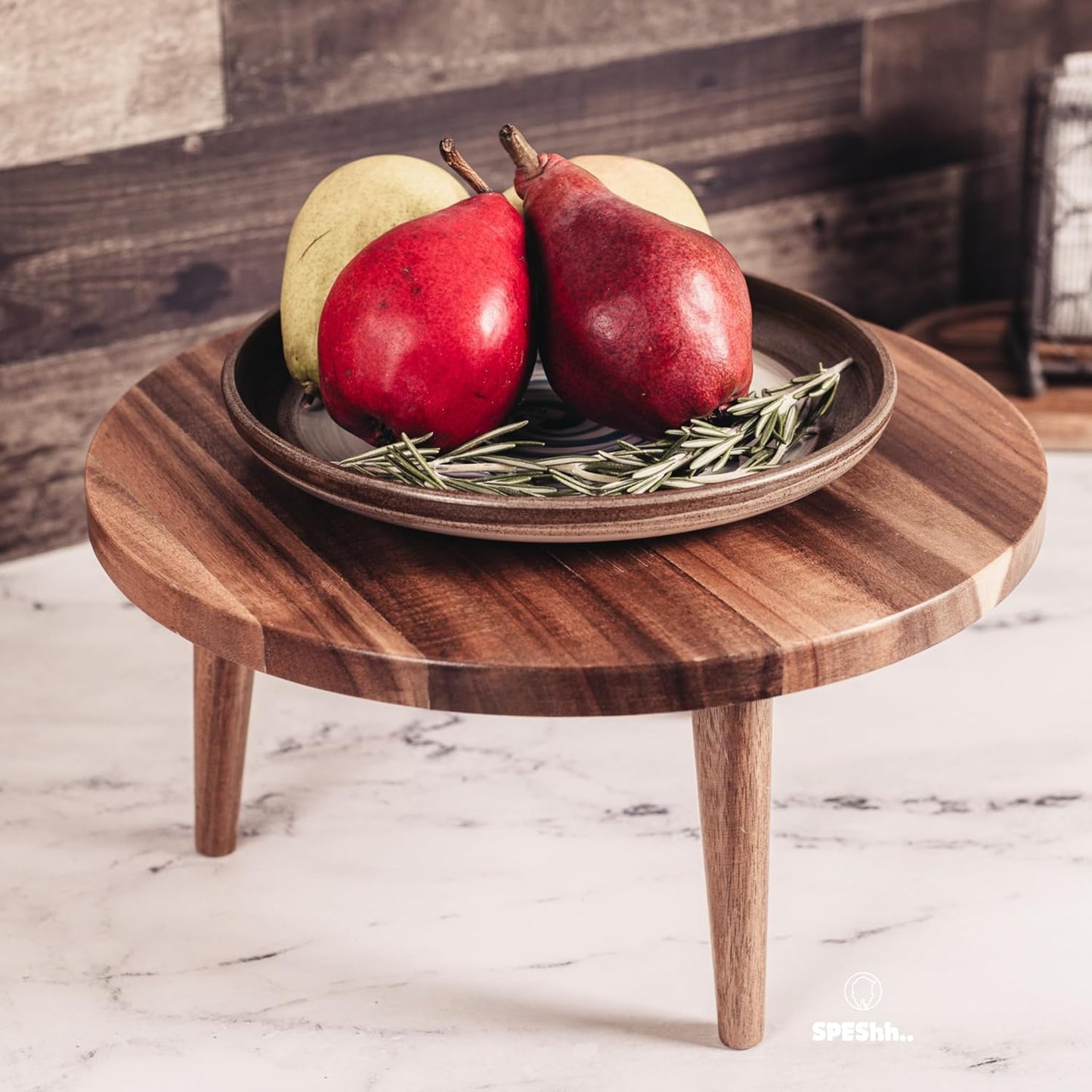 Acacia Wooden Round Footed Serving Board - Pedestal Riser Cake Stand with Removable Legs - Charcuterie Tray Cheese Bread Fruit Vegetable Platters - Plant Holder Set 12 X 6 inches