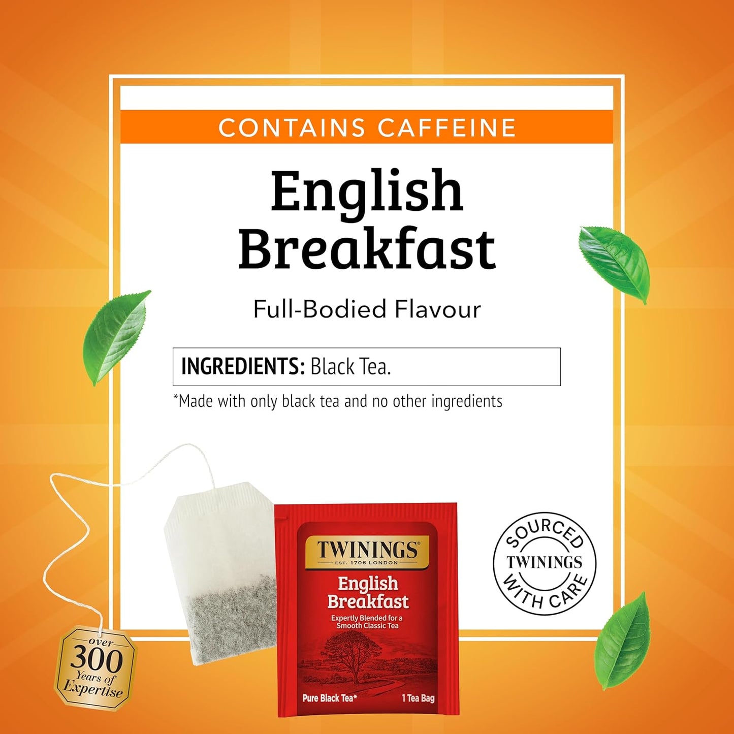 Twinings English Breakfast Black Tea Individually Wrapped Bags, 20 Count (Pack of 6), Flavourful, Robust, Caffeinated, Enjoy Hot or Iced, 120 Teabags