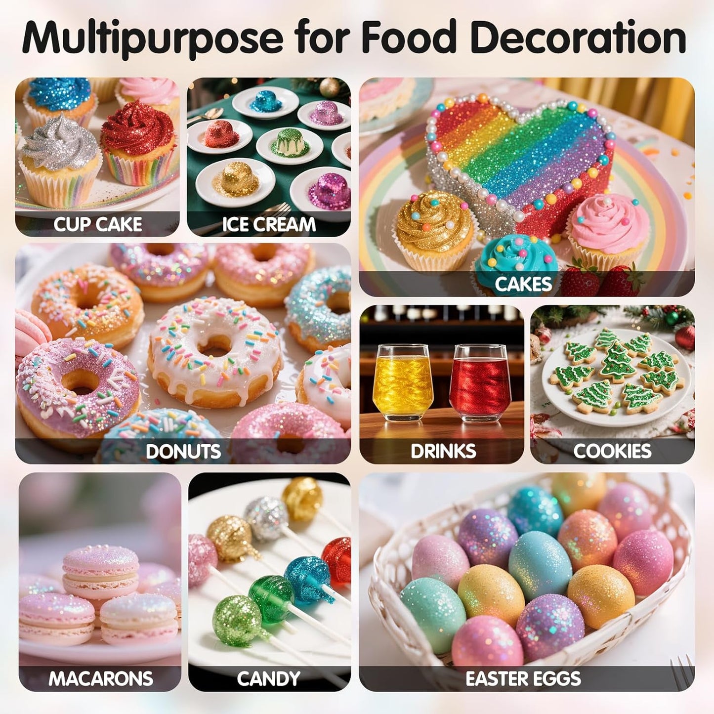 Edible Green Glitter for Drinks, Food Grade 10g Green Sprinkles Cake Decorating Supplies, Edible Luster Dust for Cocktail Beverages, Food Coloring Shimmer Powder for Baking,Cake Cupcakes Cookies Drinks Easter Eggs Candy Strawberries Decorations