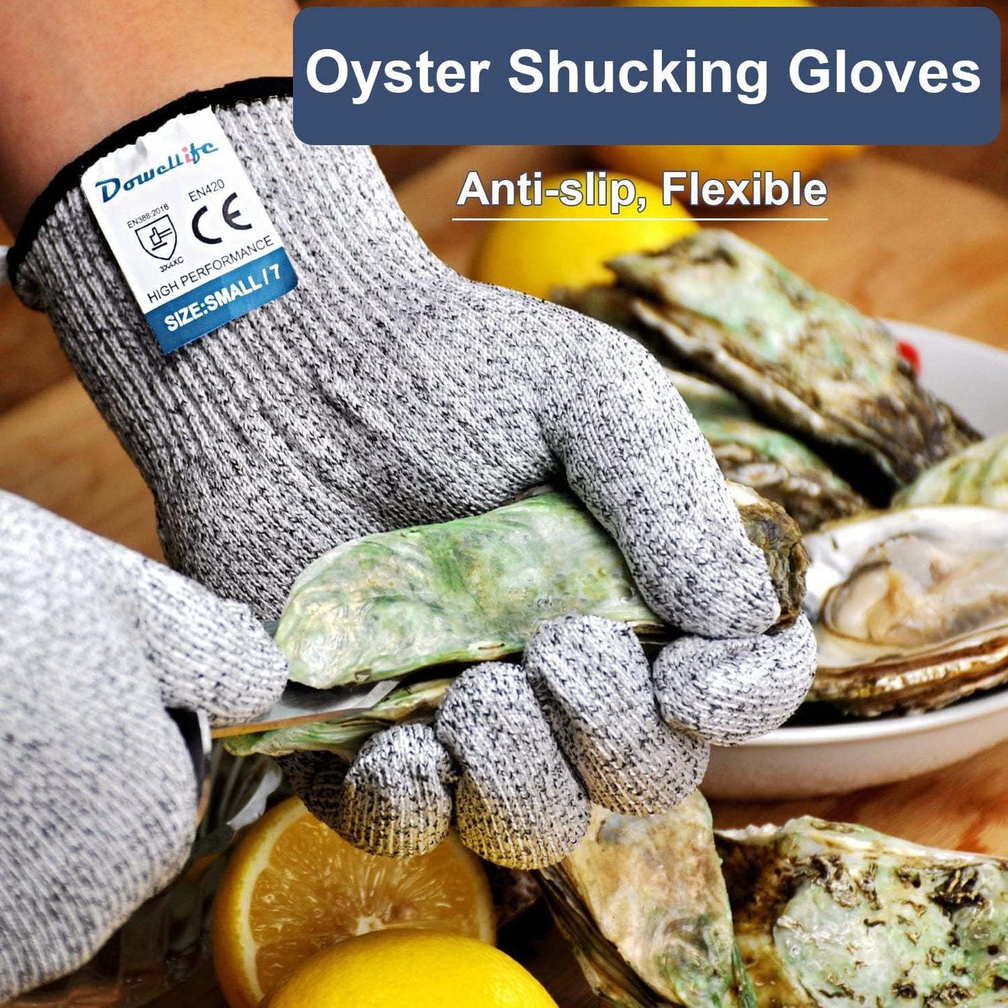 Dowellife Cut Resistant Gloves Food Grade Level 5 Protection, Safety Kitchen Cuts Gloves for Oyster Shucking, Fish Fillet Processing, Mandolin Slicing, Meat Cutting and Wood Carving. (Small-12 Pairs)