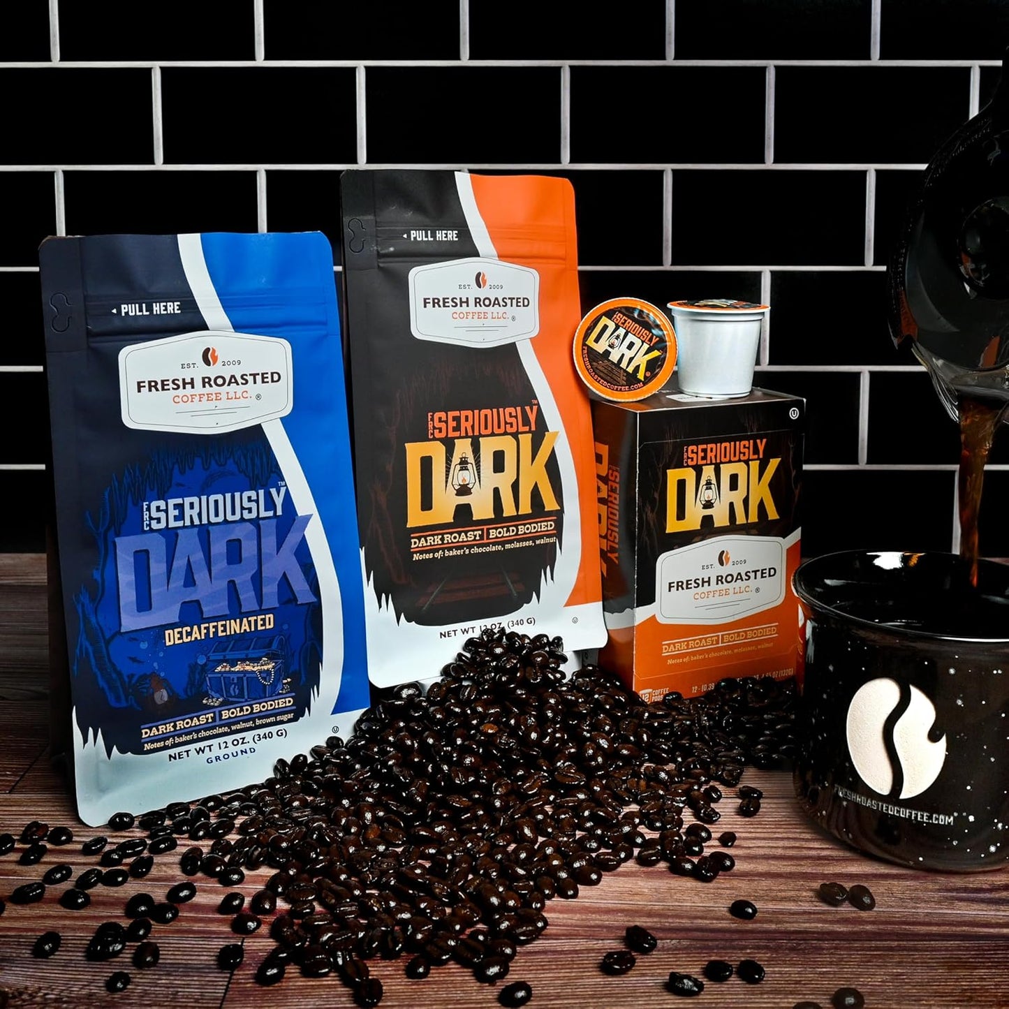 Fresh Roasted Coffee, Seriously Dark Artisan Blend, 12 oz, Dark Roast, Kosher, Ground