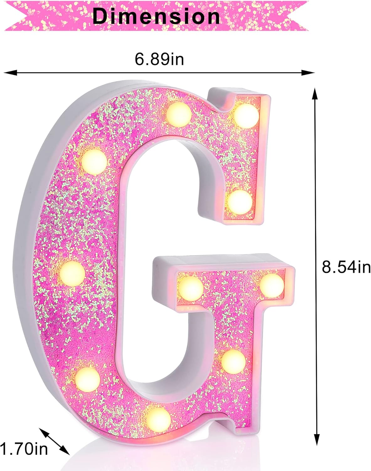 Foaky Pink Light up Letters，Pink Party Decorations,Girls Room Decor,Glitter Light Up Letters,Alphabet Letter Sign for Night Light Birthday Party Girls Gifts, Home Bar Decoration（G）
