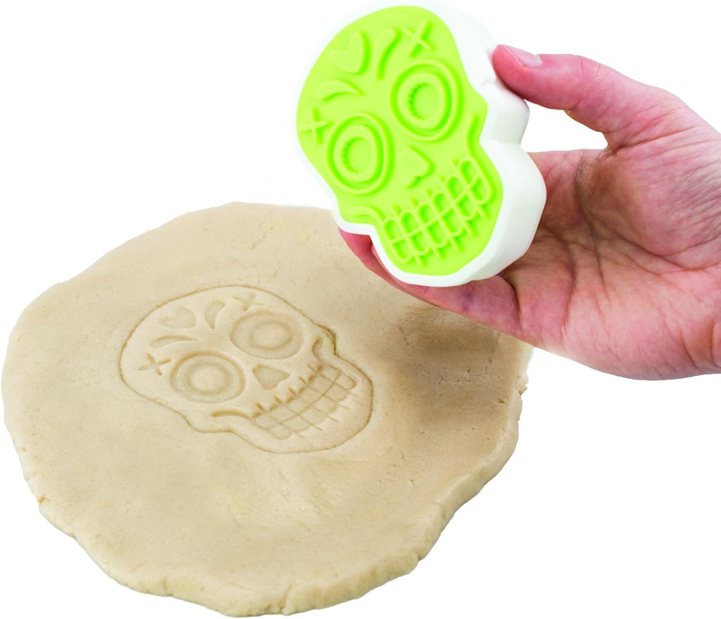 Tovolo Sugar Skull Templates Reverse, Dishwasher Safe, Set of 6 Cookie Stamps with Cutter, Lime/White (81-22492)