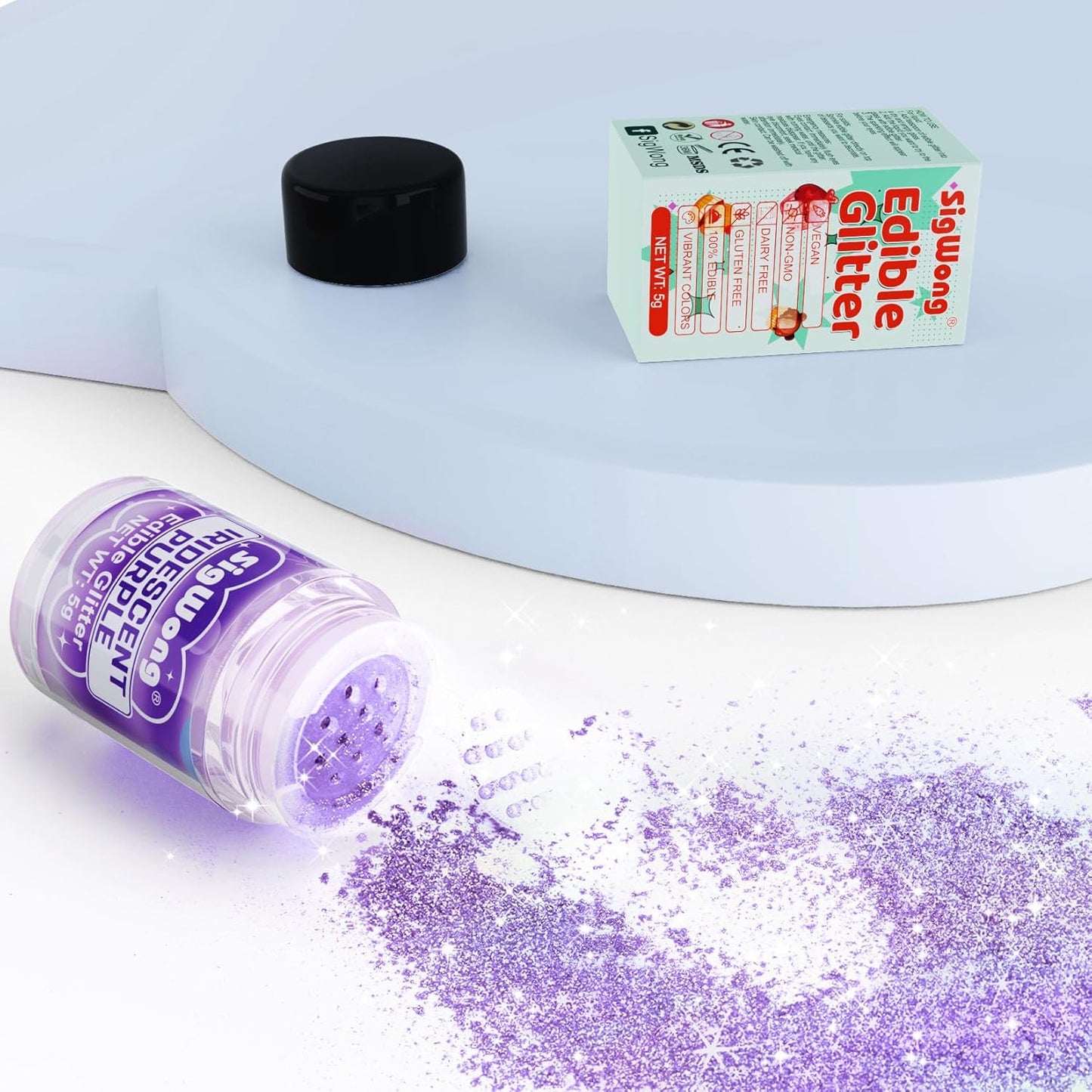 Iridescent Purple Edible Glitter - 5g Food Grade Cake Decorating Shimmering Glitter, Edible Sprinkle Luster Dust for Drinks, Chocolates, Fondant, Strawberries, Cupcakes, Candy, Cookie - Vegan