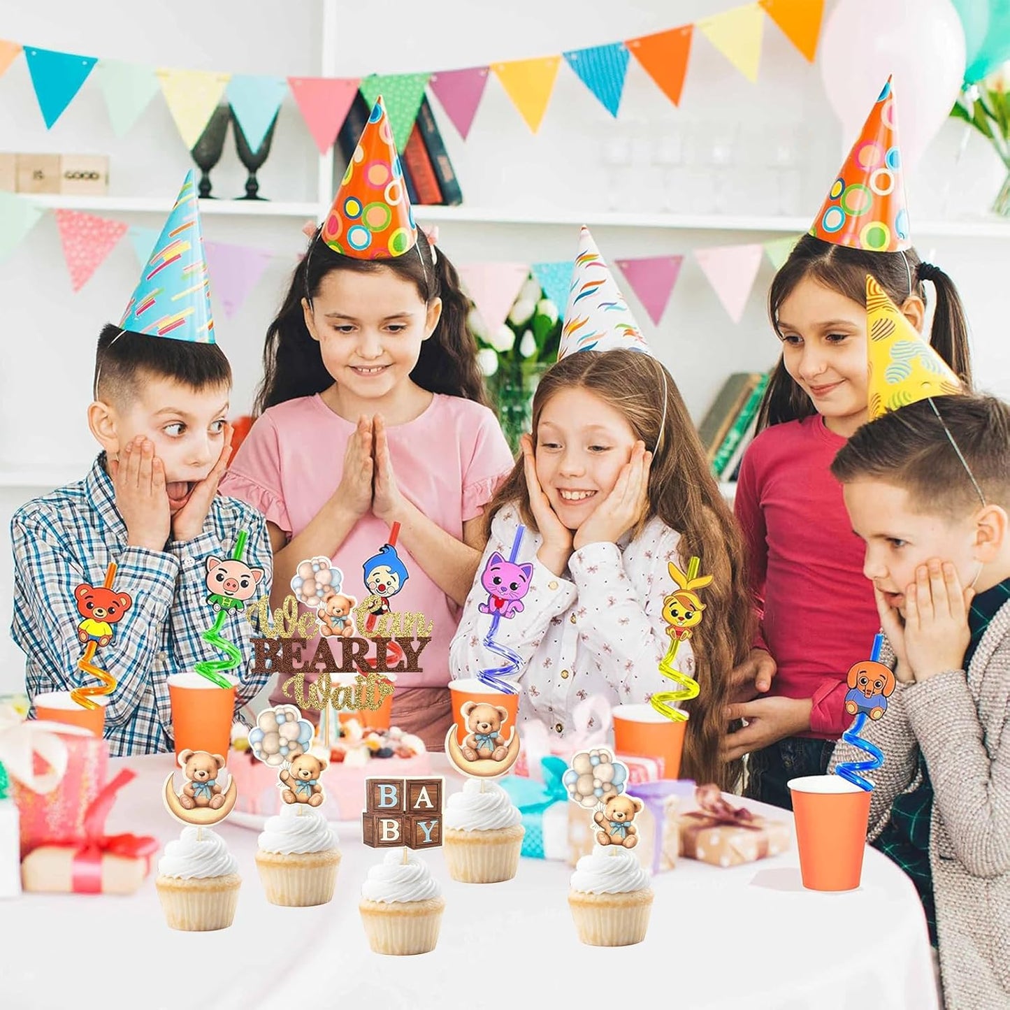 MEMOVAN Bear Baby Shower Cupcake Topper 25pcs We Can Bearly Wait Cake Cupcake Topper Bear Cake Cupcake Decoration for Baby Boy We Can Bearly Wait Bear Theme Birthday Baby Shower Gender Reveal Party