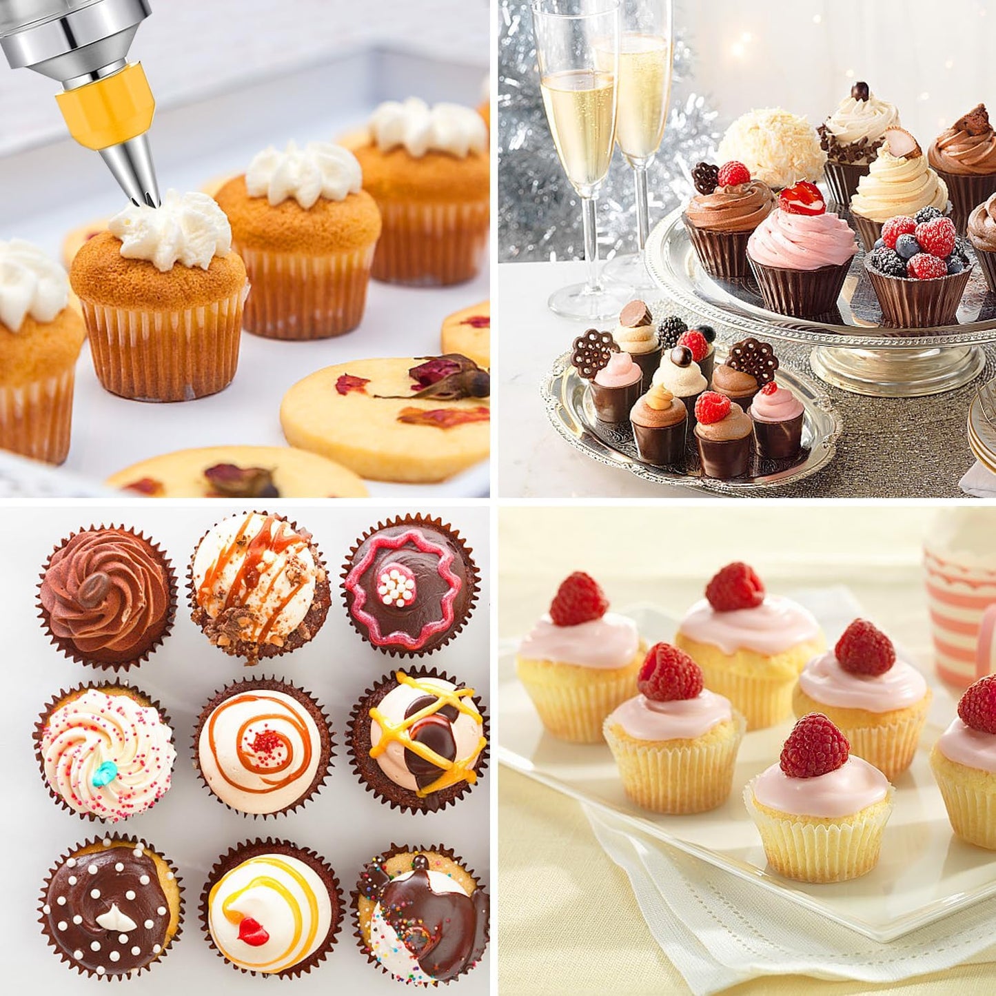 JAYVAR Dessert Decorating Syringe Set, Cake Decorating Kit, Stainless Steels Frosting Piping Kit for Cupcake Decoration with 6 Piping Nozzles, Cake Decorating Gun for Frosting Cream to Make Cupcakes