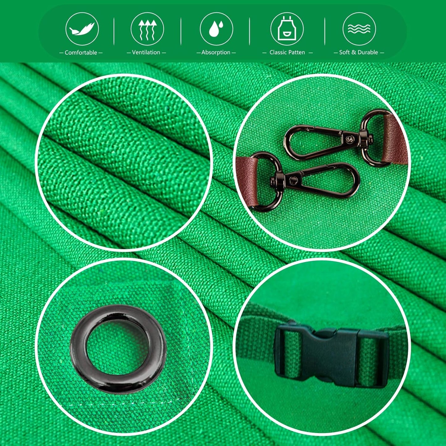 5 Pack Kitchen Apron, Work Apron, Canvas, Multiple Pockets, Gardening, Painting, BBQ, Artist, Carpenter, Sizes M to XXL, Green