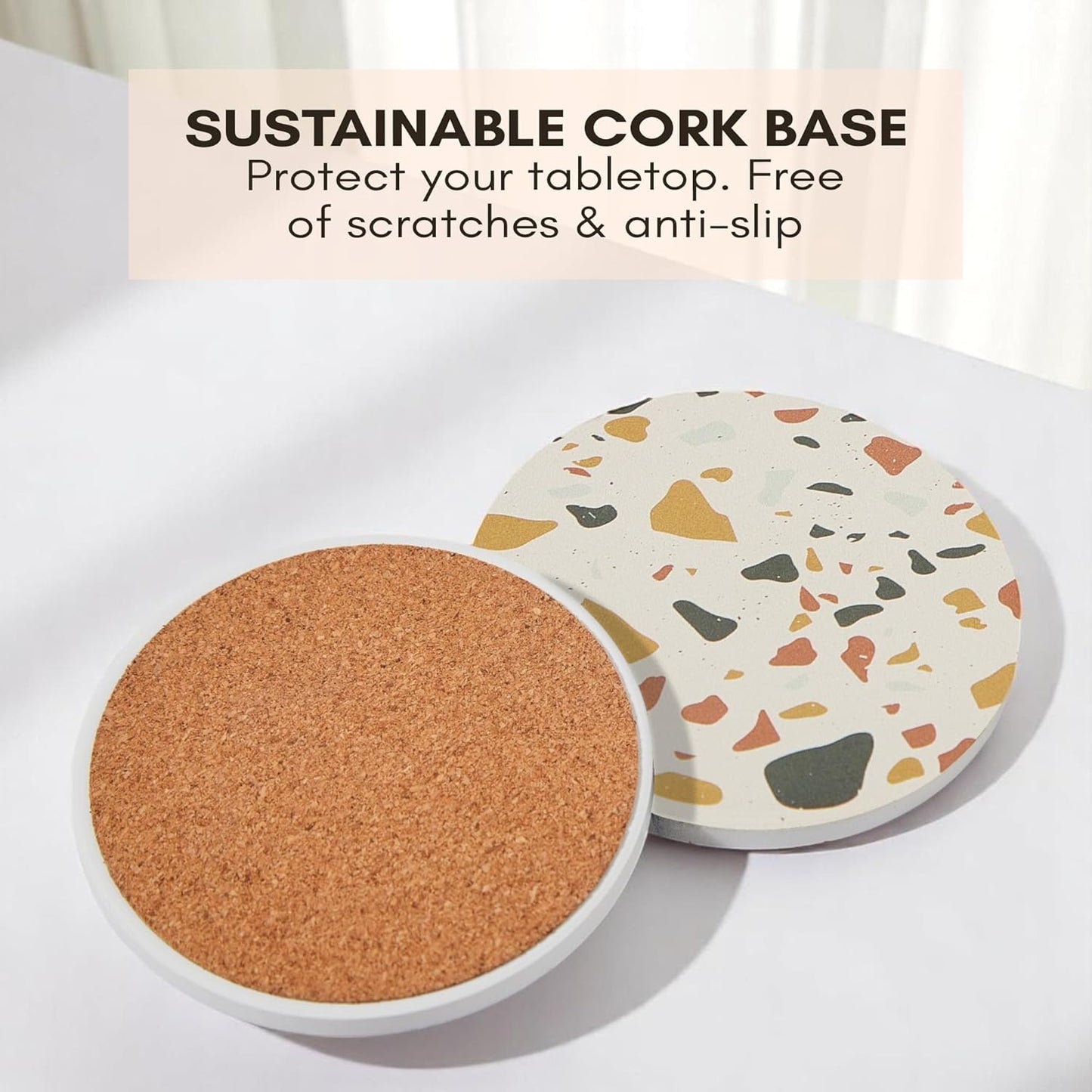 Absorbent Coaster Set of 6 with Holder, Drink Coasters for Coffee Table, Kitchen, Home Decor, Cute Ceramic Round Coasters, Alternative to Silicone, Cork or Glass Coaster (Sunset with Black Holder)