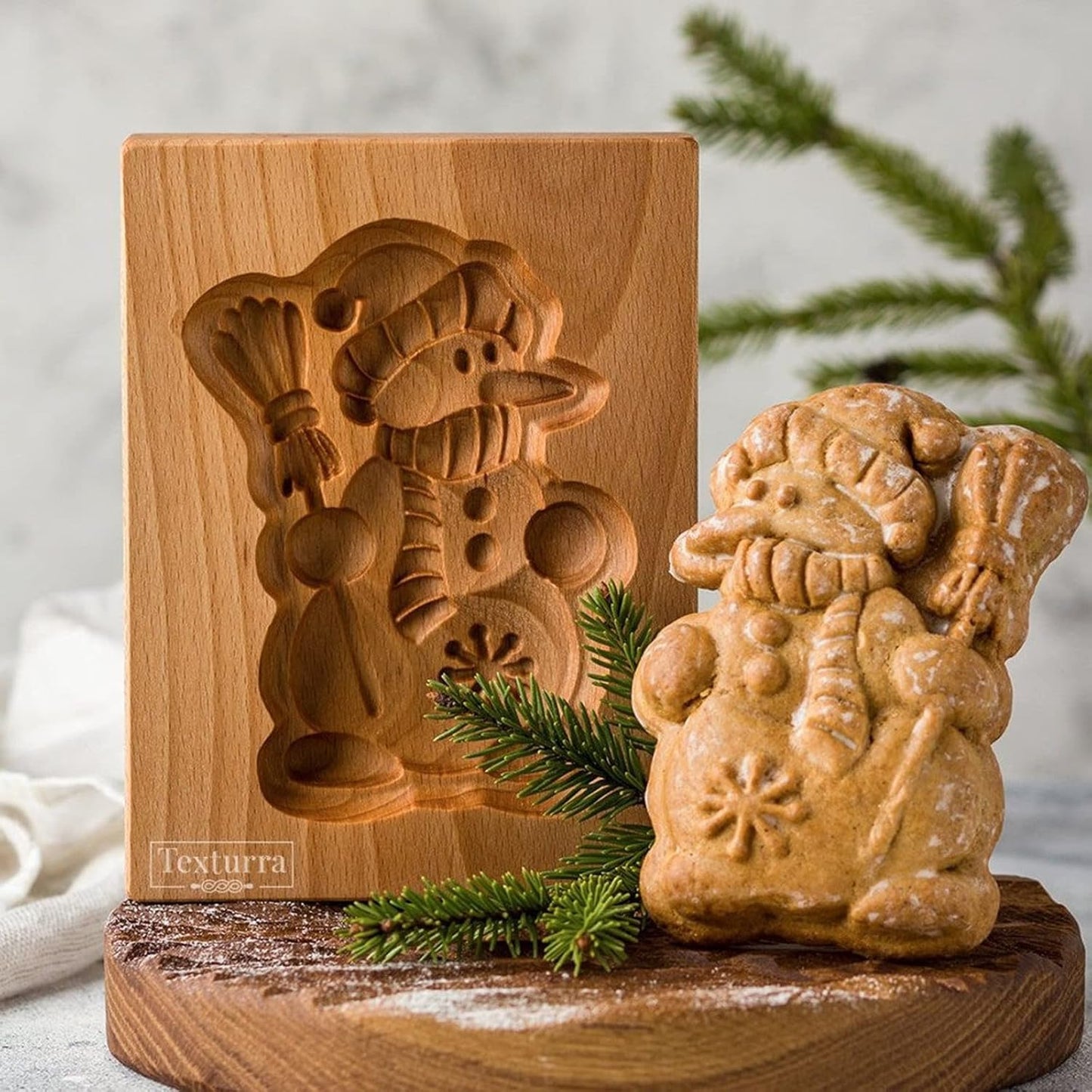 MOTEERLLU Wooden Cookie Molds Baking, Wood Cookie Stamp Cutter Carved Biscuit Embossing Gingerbread Mold