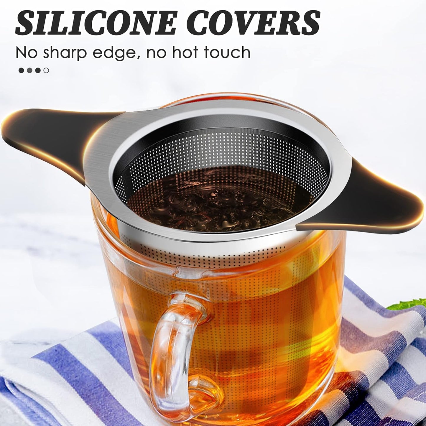 Upgraded Tea Infusers for Loose Tea, Silicone Covered Extra Fine Mesh 18/8 Stainless Steel Tea Strainer with Large Capacity & Double Handles to Steep Loose Leaf Tea and Coffee 1 Pack