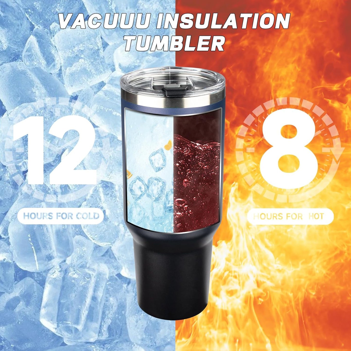 40 oz Tumbler with Lids and Straws, Stainless Steel Insulated Coffee Tumbler, Double Wall Vacuum Insulated Travel Mug Cup, Leakproof Thermal Coffee Cup for Hot and Cold Drinks (Indigo Black)