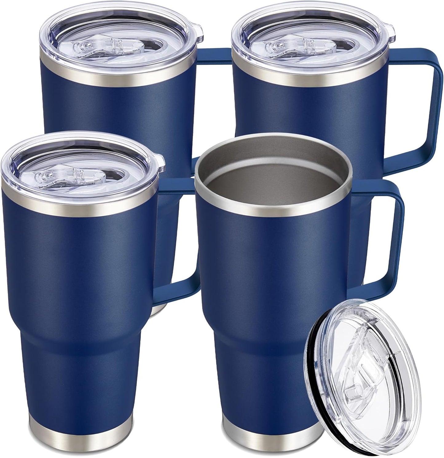 30 oz Tumbler with Handle and Lid, Stainless Steel Tumblers Bulk Double Wall Vacuum Insulated Travel Mug Leak Proof Cup Keep Drinks Cold and Hot Navy, 4 Pack