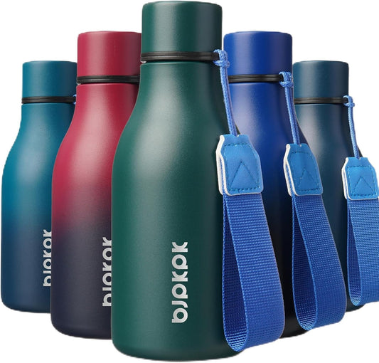 BJPKPK Insulated Water Bottles, 12oz Stainless Steel Metal Water Bottle with Strap, BPA Free Leak Proof Thermos, Mugs, Flasks, Reusable Water Bottle for Sports & Travel, Army Green