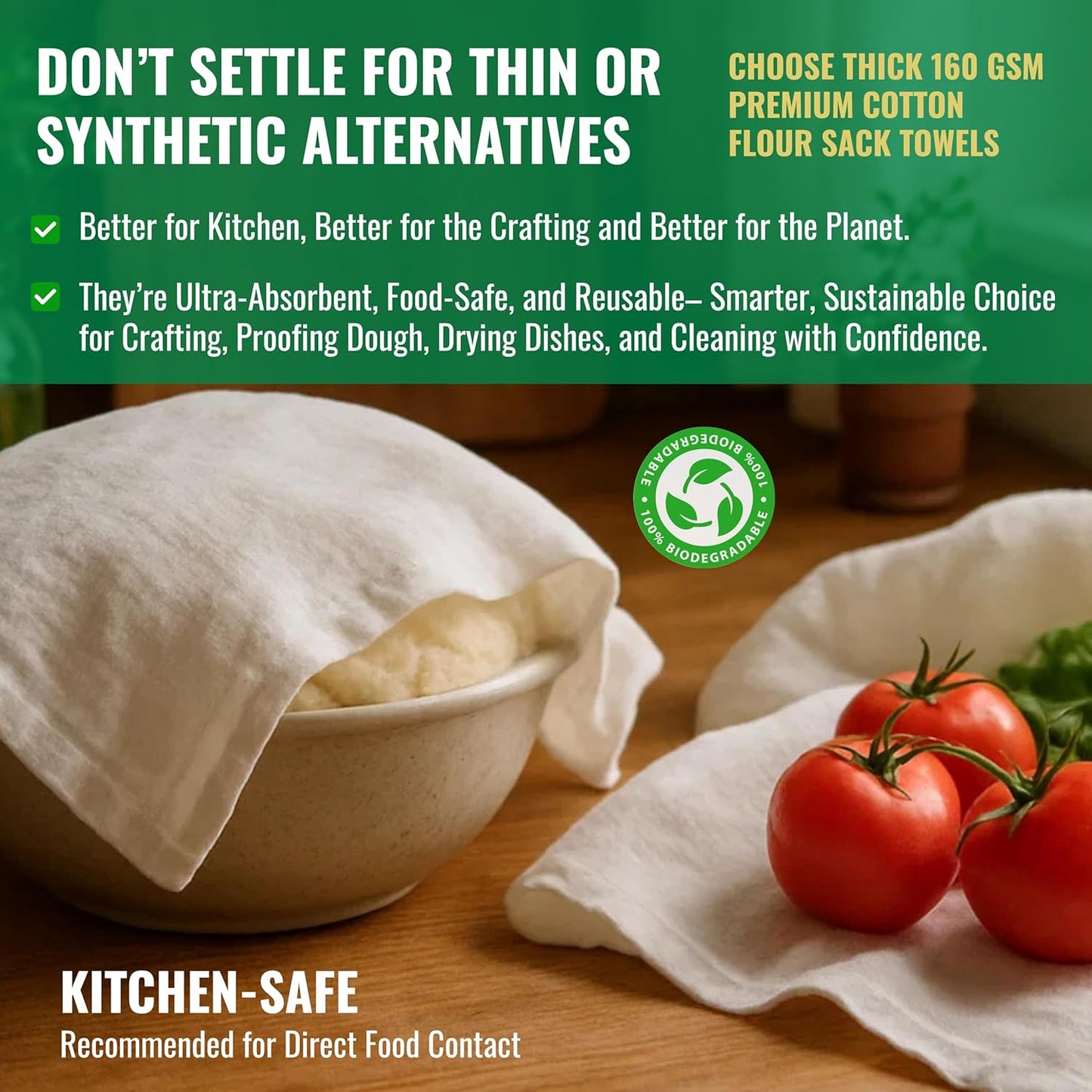 Flour Sack Towels | Tea Towel for Crafts| Kitchen Dish Cotton Blank Towel for Embroidery| Baking Bread Proofing Linen Cover| Thick Absorbent Quick Dry| 3 Pack 18"x 28" Natural