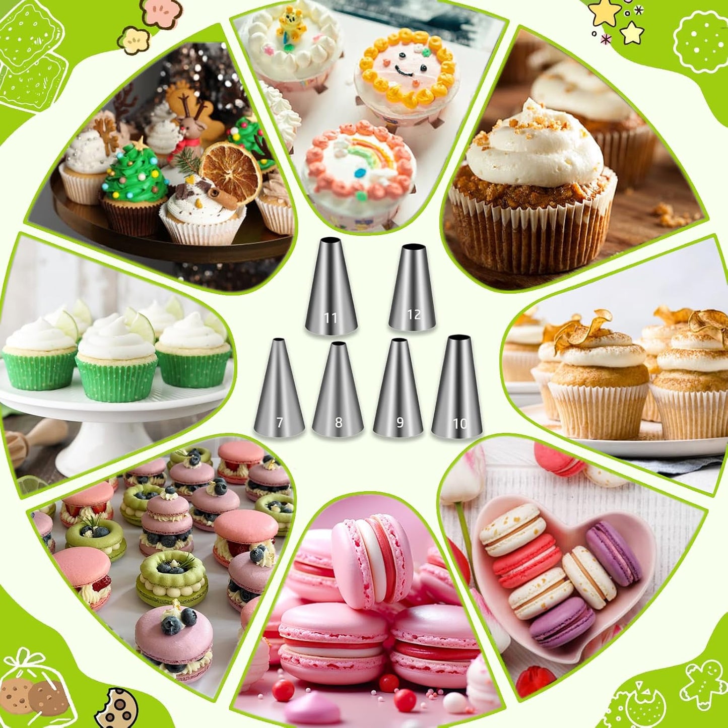 Suuker Round Hole Piping Tips Set, 6 Pieces Stainless Steel Small Piping Tips, Pastry Icing Dispensers Supplies, Cupcake Tips for Frosting, Baking, Cake Writing Icing